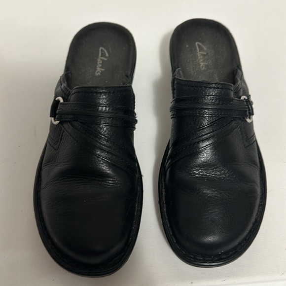 Clarks Women’s Black Nubuck Leather Slides Mules Size 7 - Picture 4 of 11